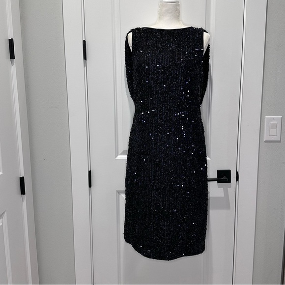 NWT Mac Duggal 26438 Cowl Back Sequin Midnight Blue Dress Size 10 - Picture 2 of 14